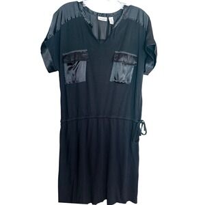 Easywear by Chico's Black Mixed Media Dress Women's Size 2 Cotton Satin Trim